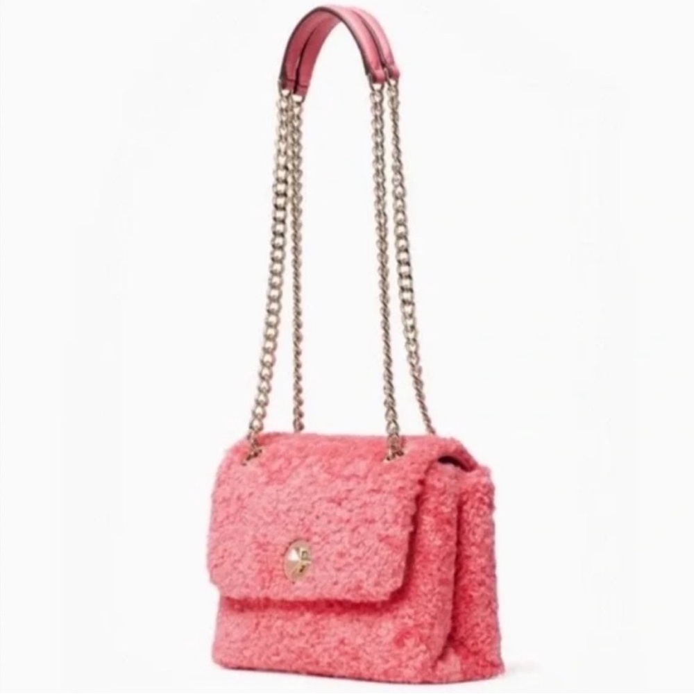 Kate Spade Natalia faux fur small flap crossbody bright blush EUC